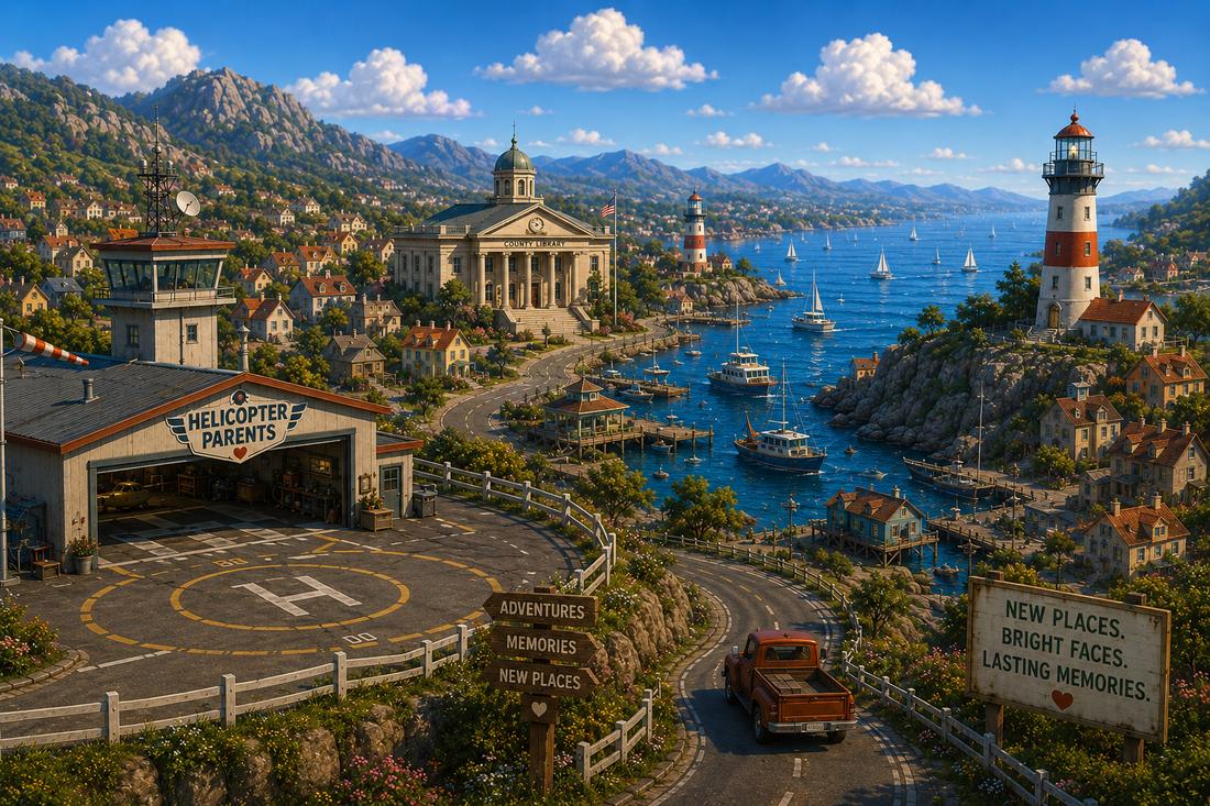Hometown harbor with helipad and lighthouse